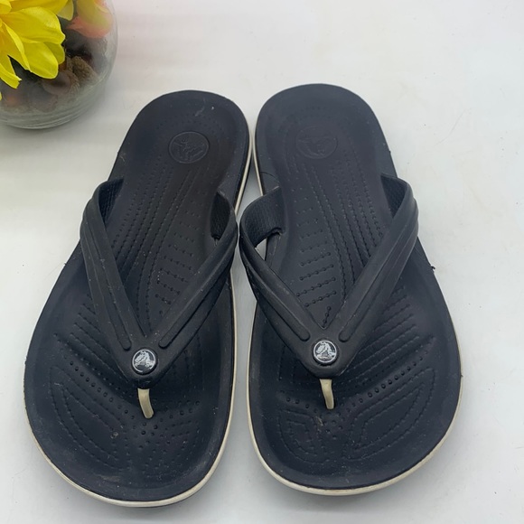 Crocs Black flip flops with white accent Size W9 M7. CR3666C - Picture 1 of 7
